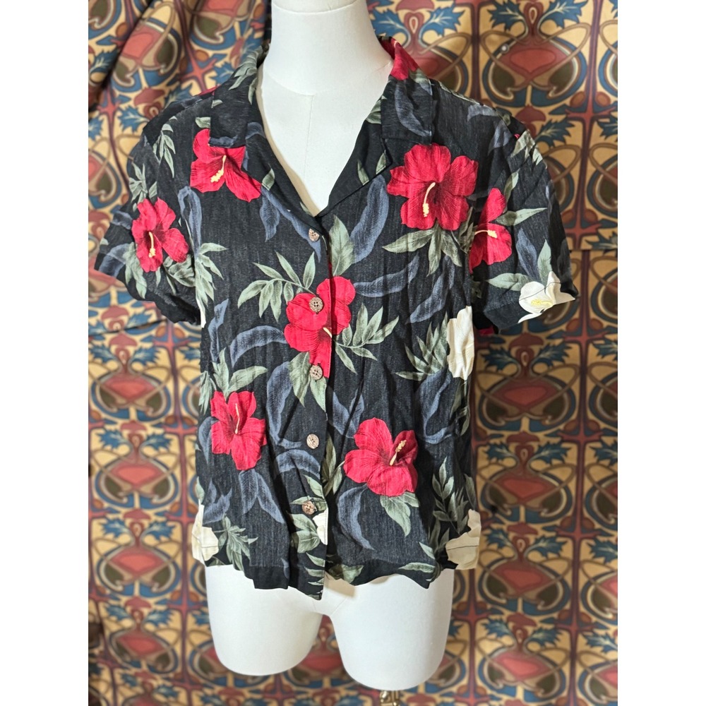 Sunset Cove Rayon Floral‎ Hawaiian Shirt Top Blouse Vacation Cruise Resort